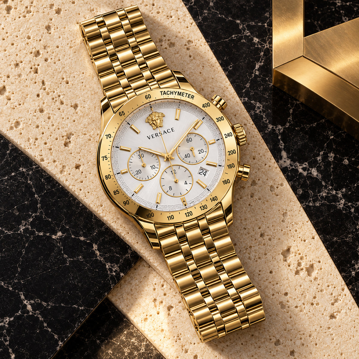 Versace Hellenyium Chronograph Men's Watch – White / Gold 44 mm – VE2U01124