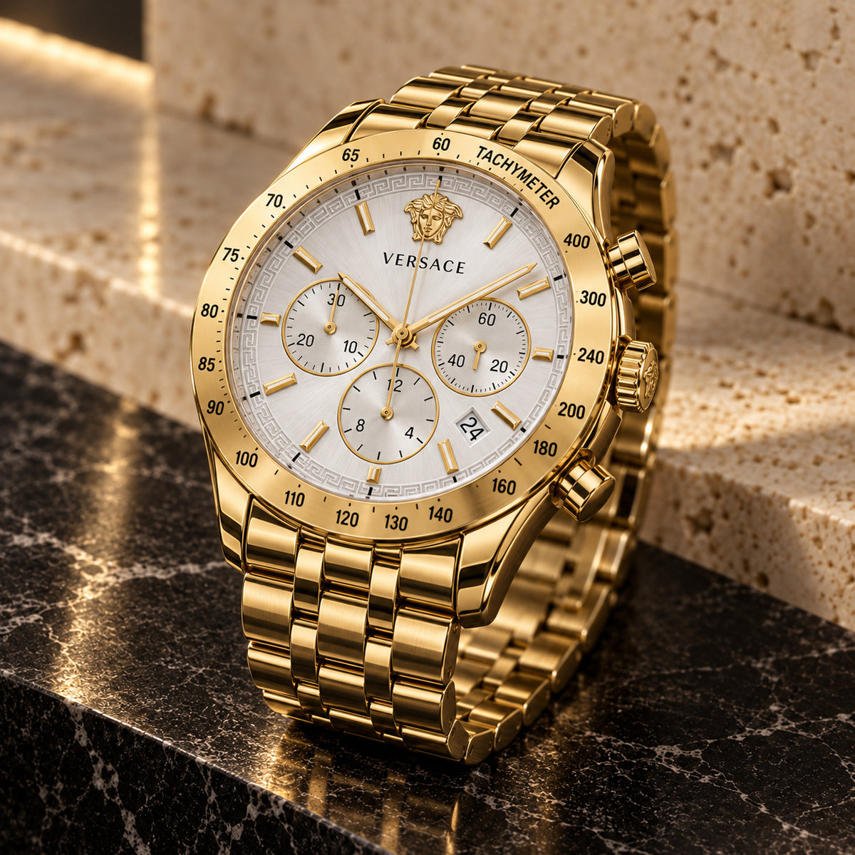 Versace Hellenyium Chronograph Men's Watch – White / Gold 44 mm – VE2U01124