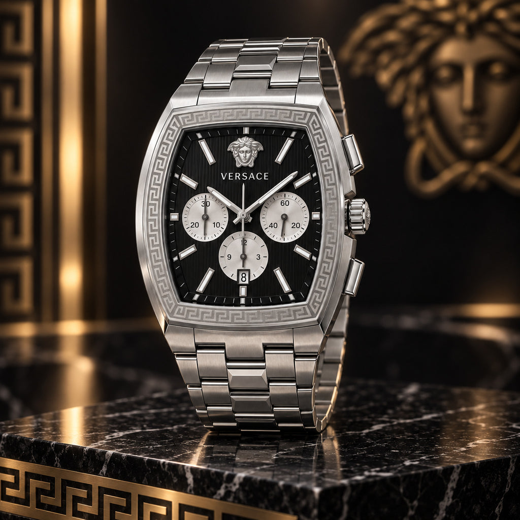 Versace Dominus Chronograph Men's Watch – Black / Silver 42 mm – VE6H00925