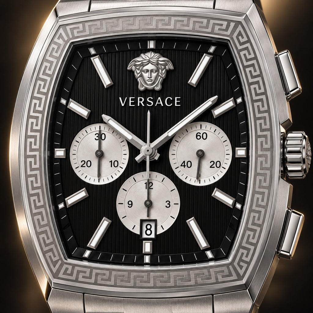 Versace Dominus Chronograph Men's Watch – Black / Silver 42 mm – VE6H00925
