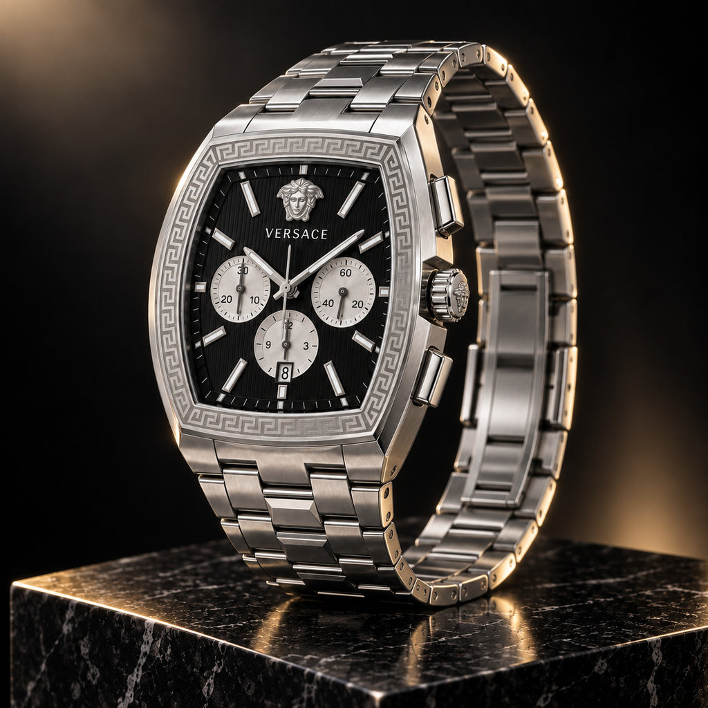 Versace Dominus Chronograph Men's Watch – Black / Silver 42 mm – VE6H00925