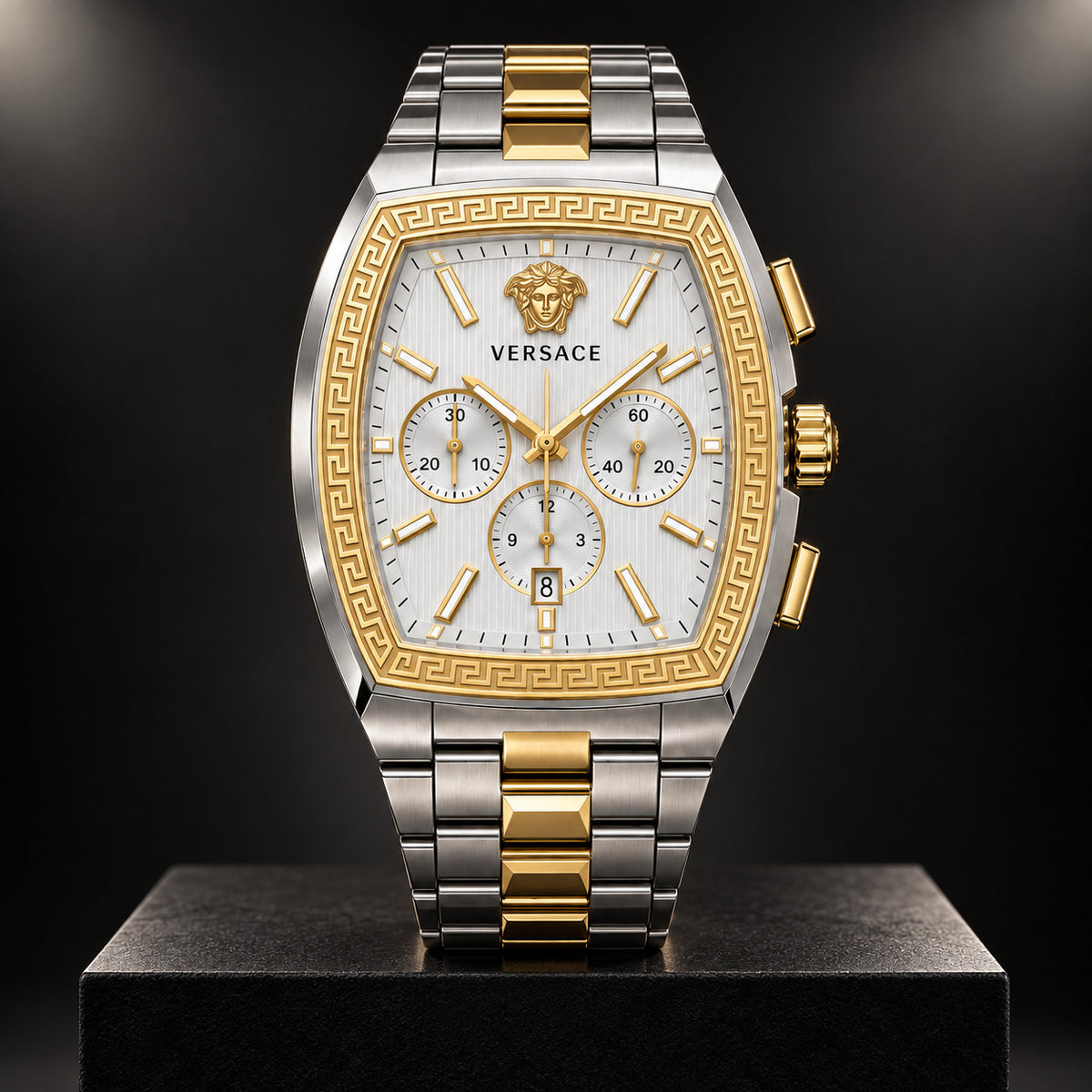 Versace Dominus Chronograph Men's Watch – Silver / Two-Tone 42 mm – VE6H01025