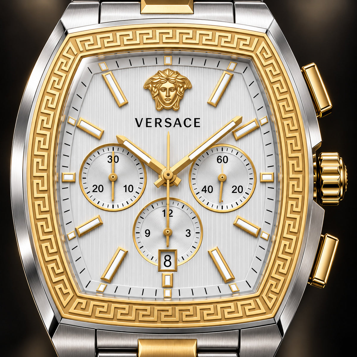Versace Dominus Chronograph Men's Watch – Silver / Two-Tone 42 mm – VE6H01025