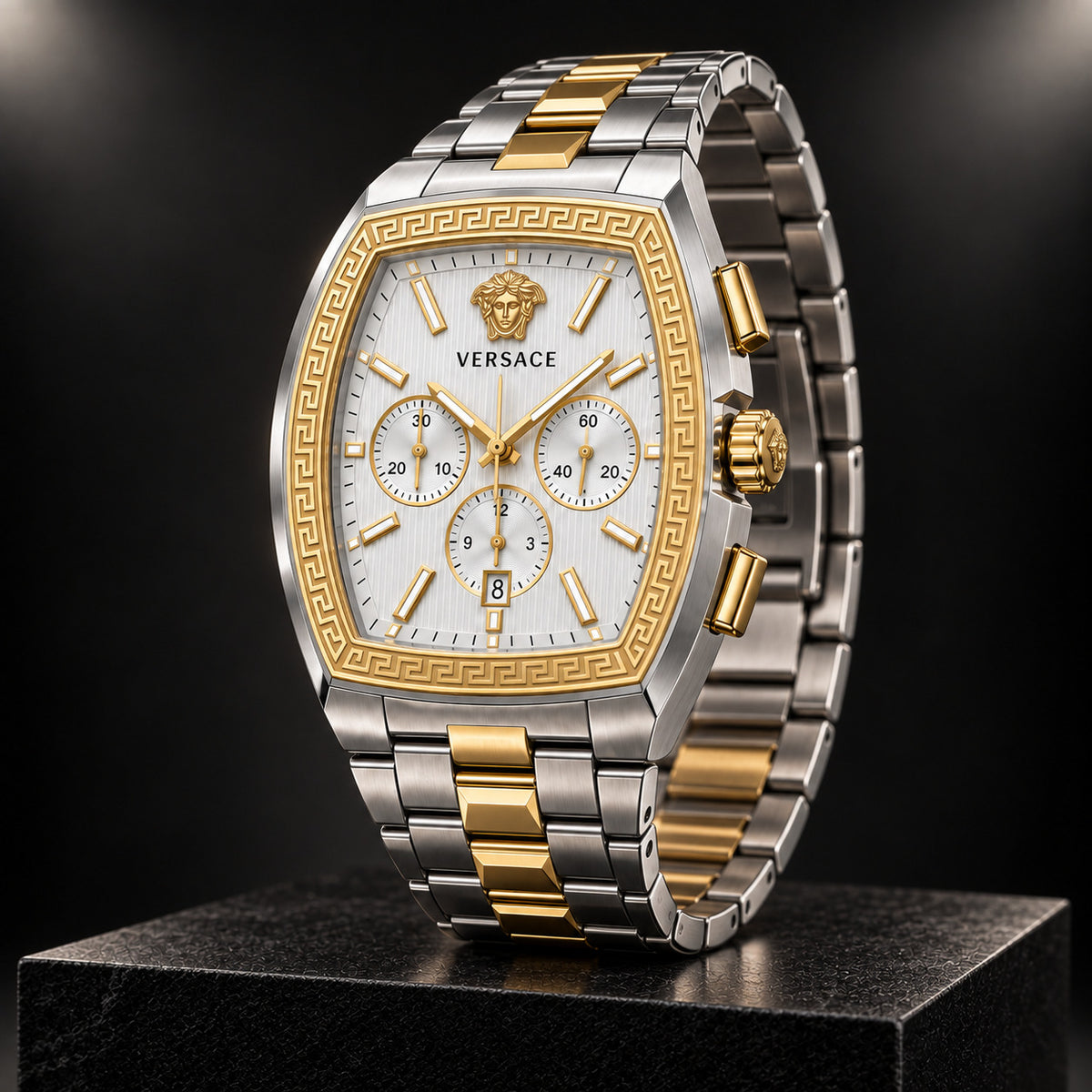 Versace Dominus Chronograph Men's Watch – Silver / Two-Tone 42 mm – VE6H01025