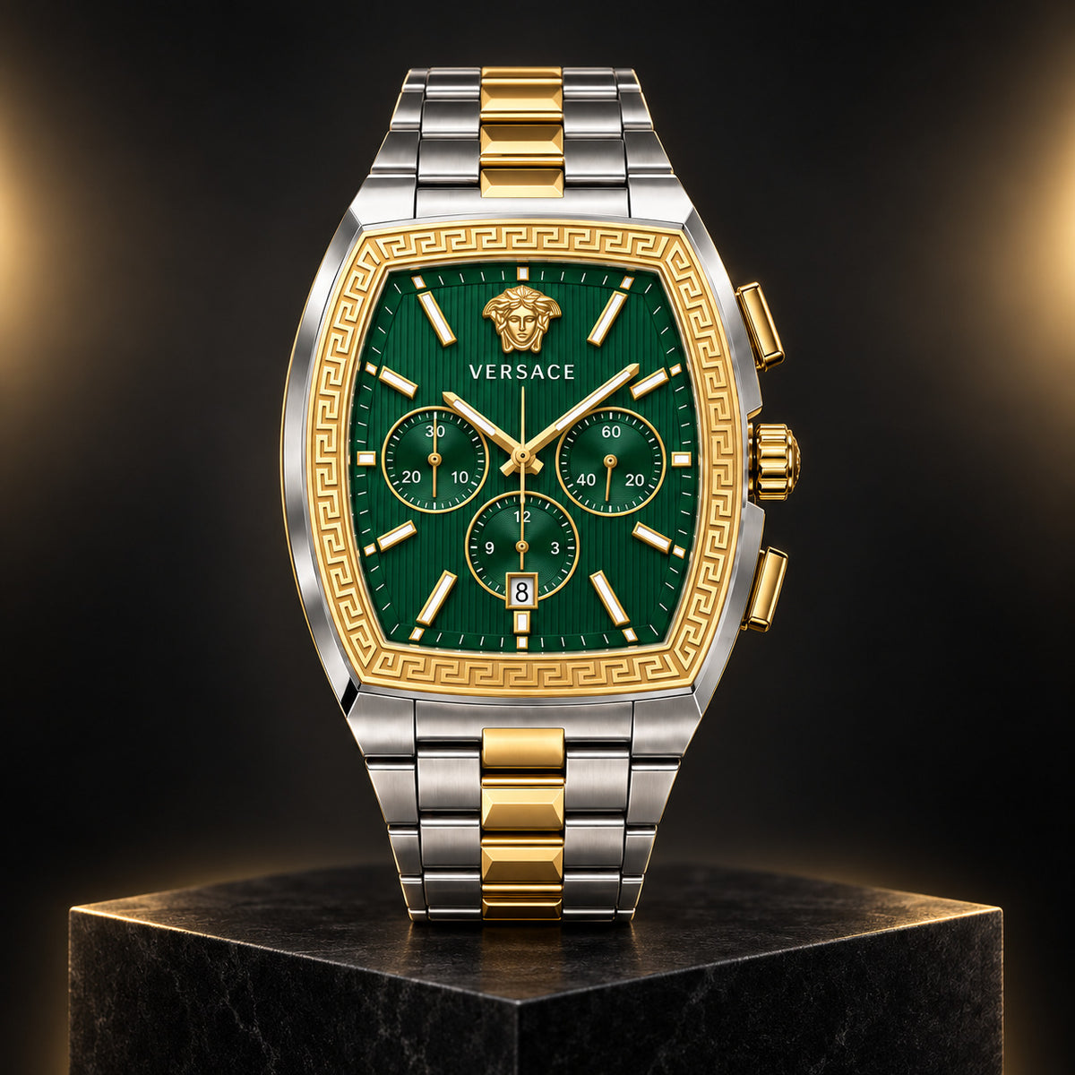 Versace Dominus Chronograph Men's Watch – Green / Two-Tone 42 mm – VE6H01125