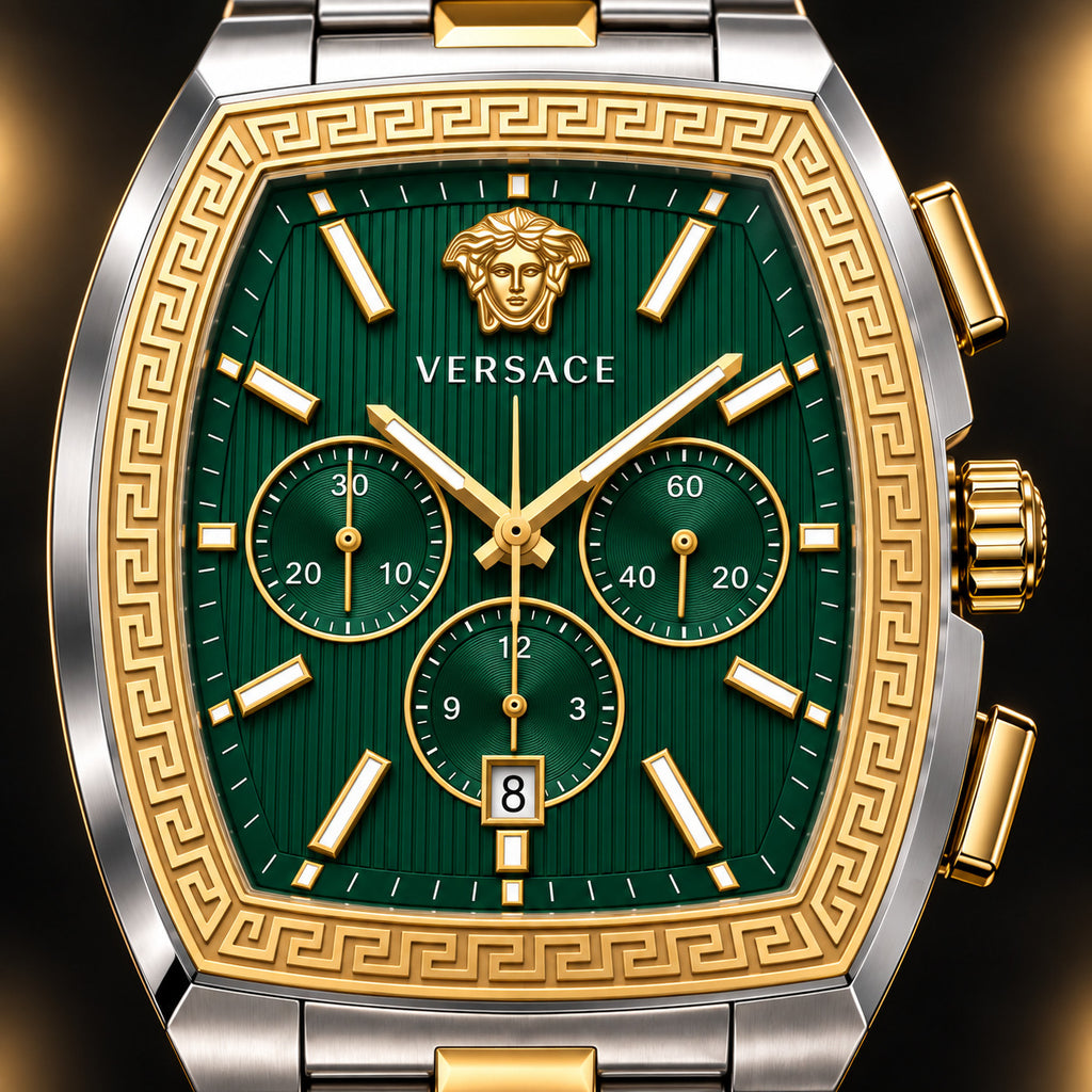 Versace Dominus Chronograph Men's Watch – Green / Two-Tone 42 mm – VE6H01125