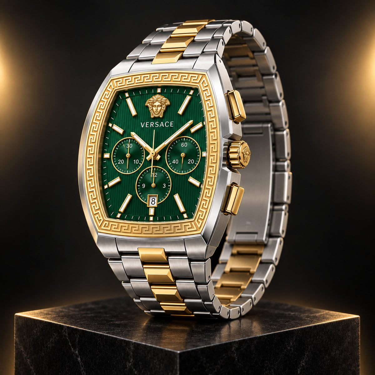 Versace Dominus Chronograph Men's Watch – Green / Two-Tone 42 mm – VE6H01125