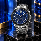 Versace Greca Dome Chronograph Men's Watch – Blue / Silver 43 mm – VE6K00323