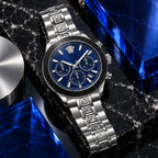 Versace Greca Dome Chronograph Men's Watch – Blue / Silver 43 mm – VE6K00323