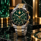 Versace Greca Dome Chronograph Men's Watch – Green / Two-Tone 43 mm – VE6K00423