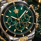 Versace Greca Dome Chronograph Men's Watch – Green / Two-Tone 43 mm – VE6K00423