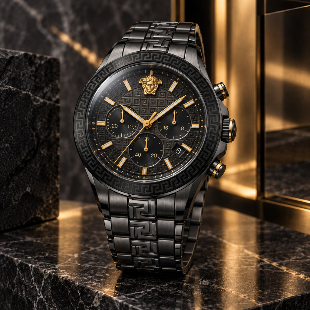 Versace Greca Dome Chronograph Men's Watch – Black / Gunmetal 43 mm – VE6K00623