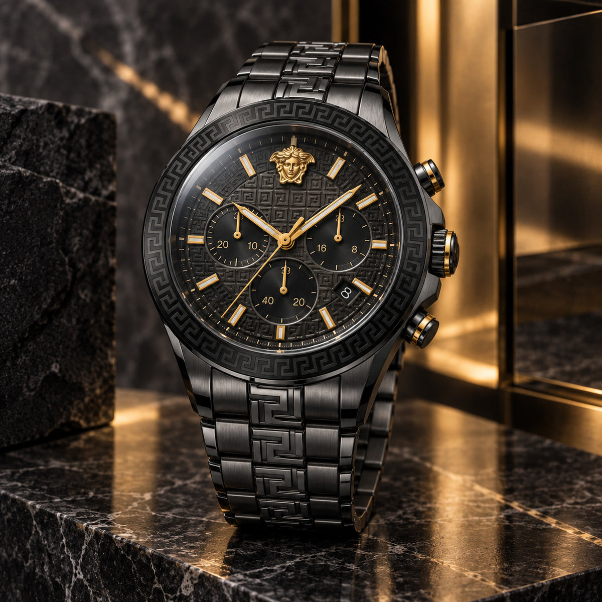 Versace Greca Dome Chronograph Men's Watch – Black / Gunmetal 43 mm – VE6K00623