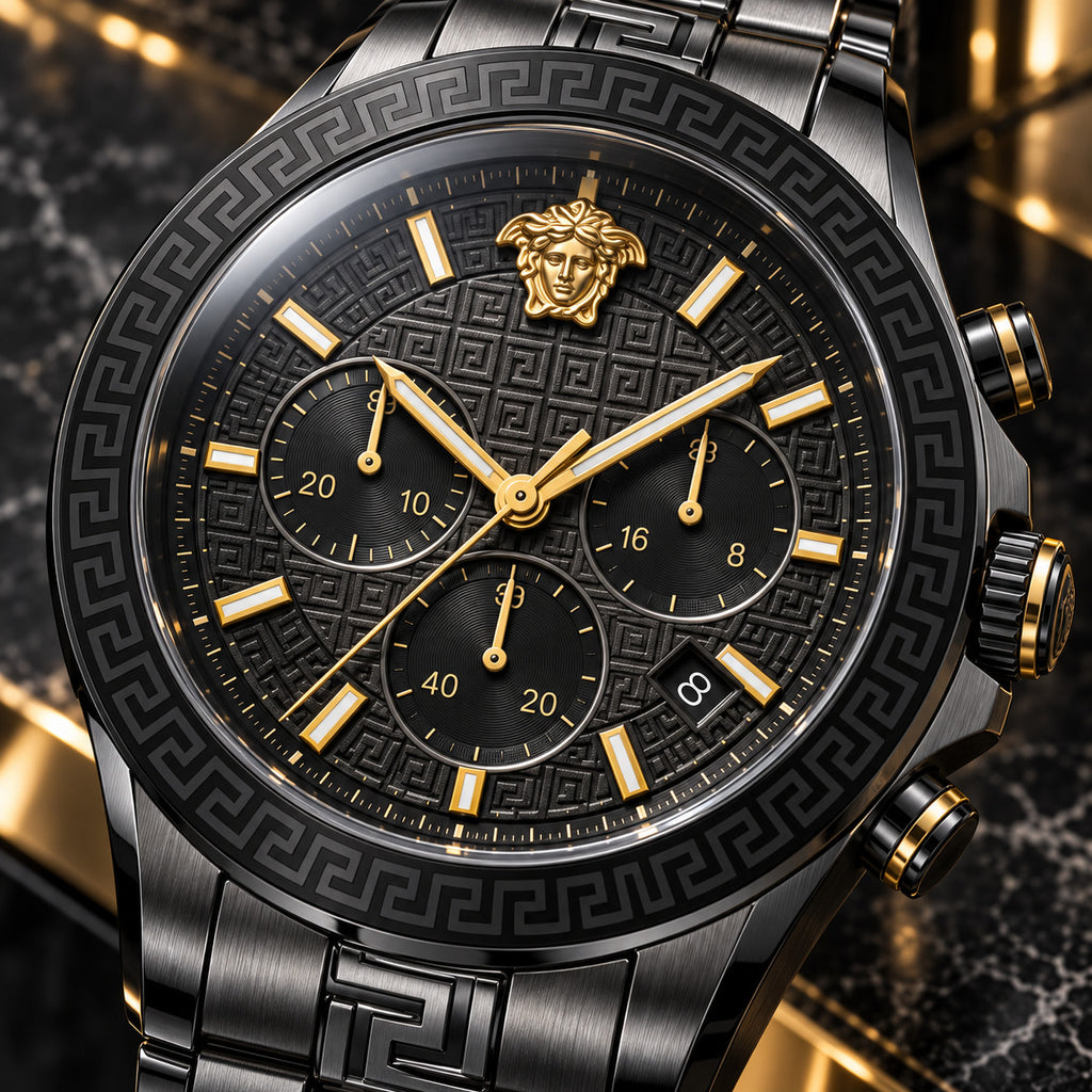 Versace Greca Dome Chronograph Men's Watch – Black / Gunmetal 43 mm – VE6K00623