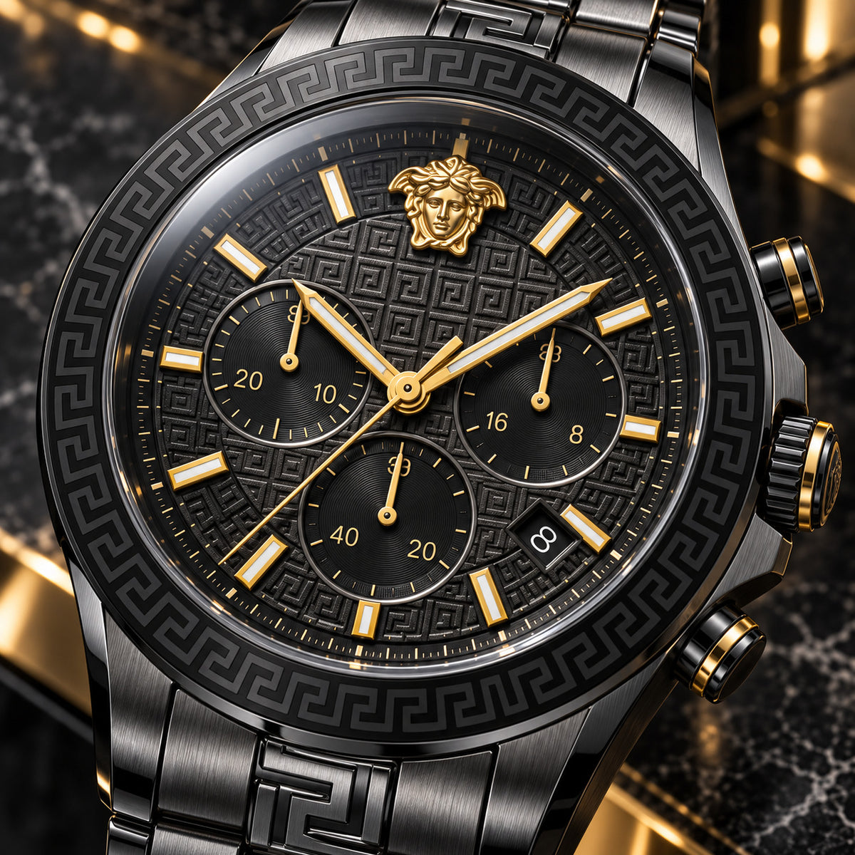 Versace Greca Dome Chronograph Men's Watch – Black / Gunmetal 43 mm – VE6K00623