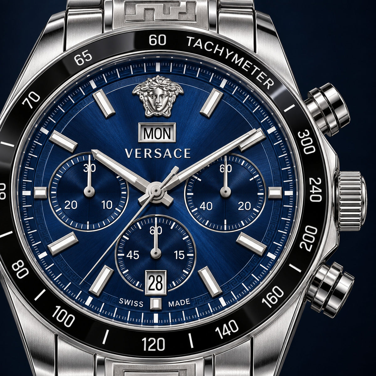 Versace Greca Extreme Chronograph Men's Watch – Blue / Silver 45 mm – VE7H00423