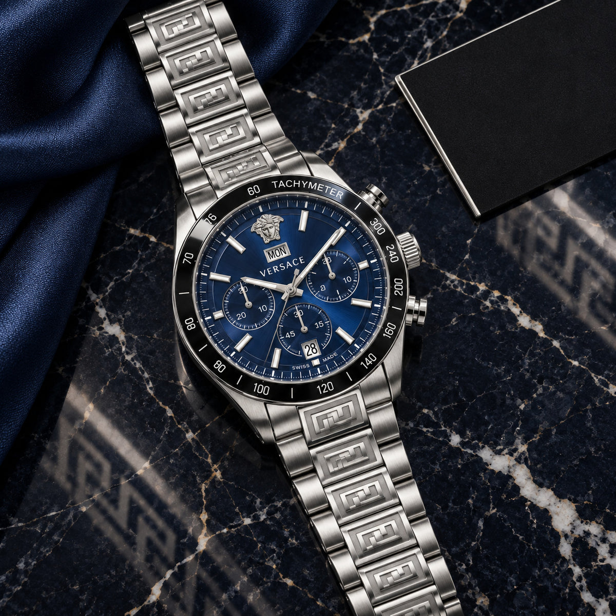 Versace Greca Extreme Chronograph Men's Watch – Blue / Silver 45 mm – VE7H00423
