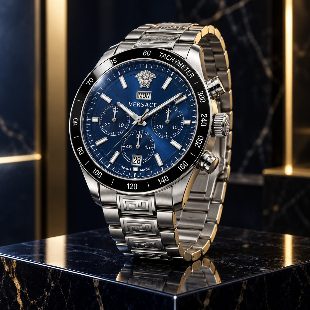 Versace Greca Extreme Chronograph Men's Watch – Blue / Silver 45 mm – VE7H00423