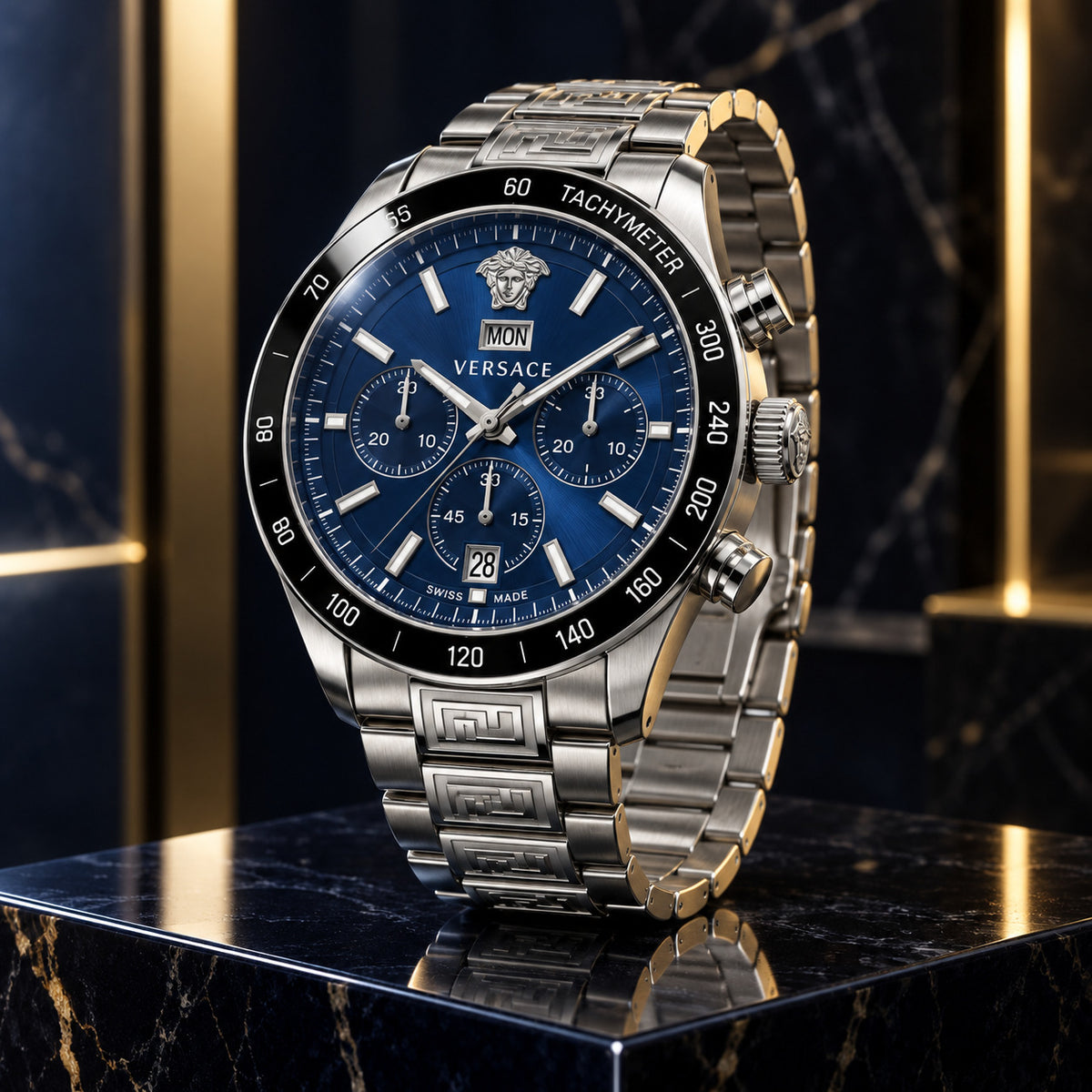 Versace Greca Extreme Chronograph Men's Watch – Blue / Silver 45 mm – VE7H00423