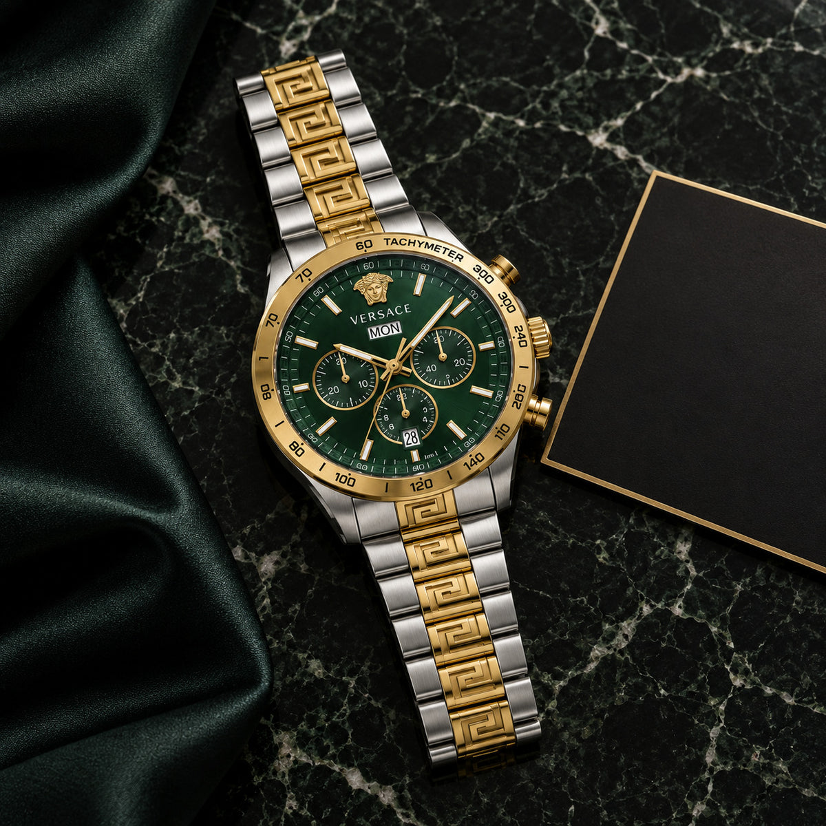 Versace Greca Extreme Chronograph Men's Watch – Green / Two-Tone 45 mm – VE7H00523