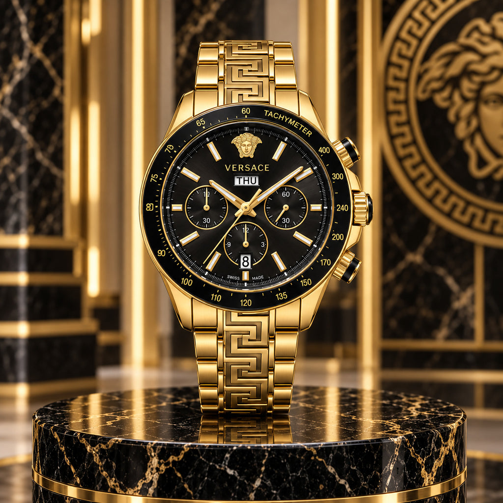 Versace Greca Extreme Chronograph Men's Watch – Black / Gold 45 mm – VE7H00623