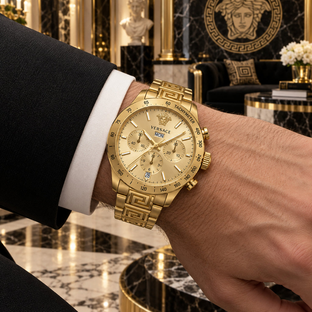 Versace Greca Extreme Chronograph Men's Watch – Gold 45 mm – VE7H00723