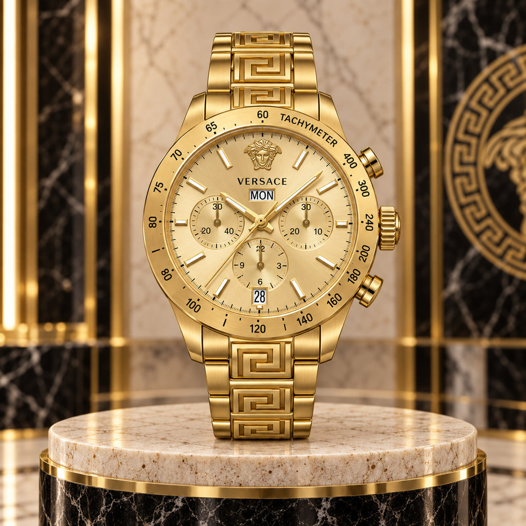 Versace Greca Extreme Chronograph Men's Watch – Gold 45 mm – VE7H00723