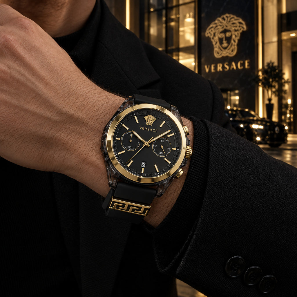 Versace Icon Active Chronograph Men's Watch – Black / Gold 44 mm – VE8P00724