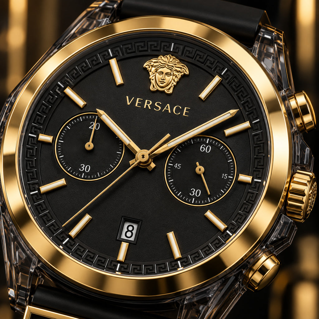 Versace Icon Active Chronograph Men's Watch – Black / Gold 44 mm – VE8P00724