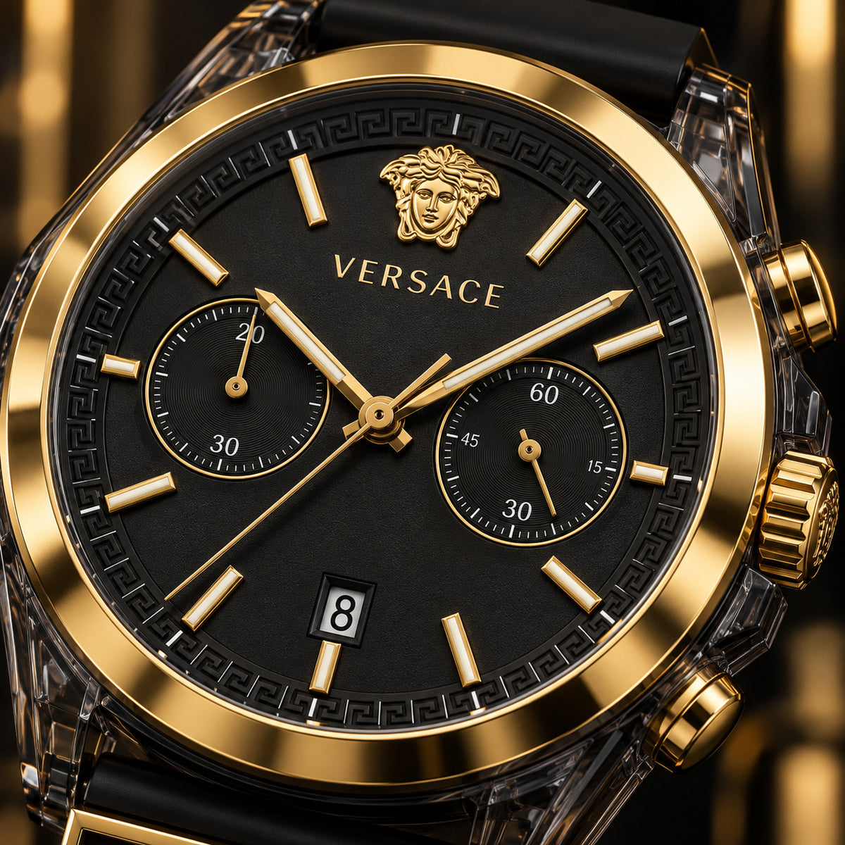 Versace Icon Active Chronograph Men's Watch – Black / Gold 44 mm – VE8P00724