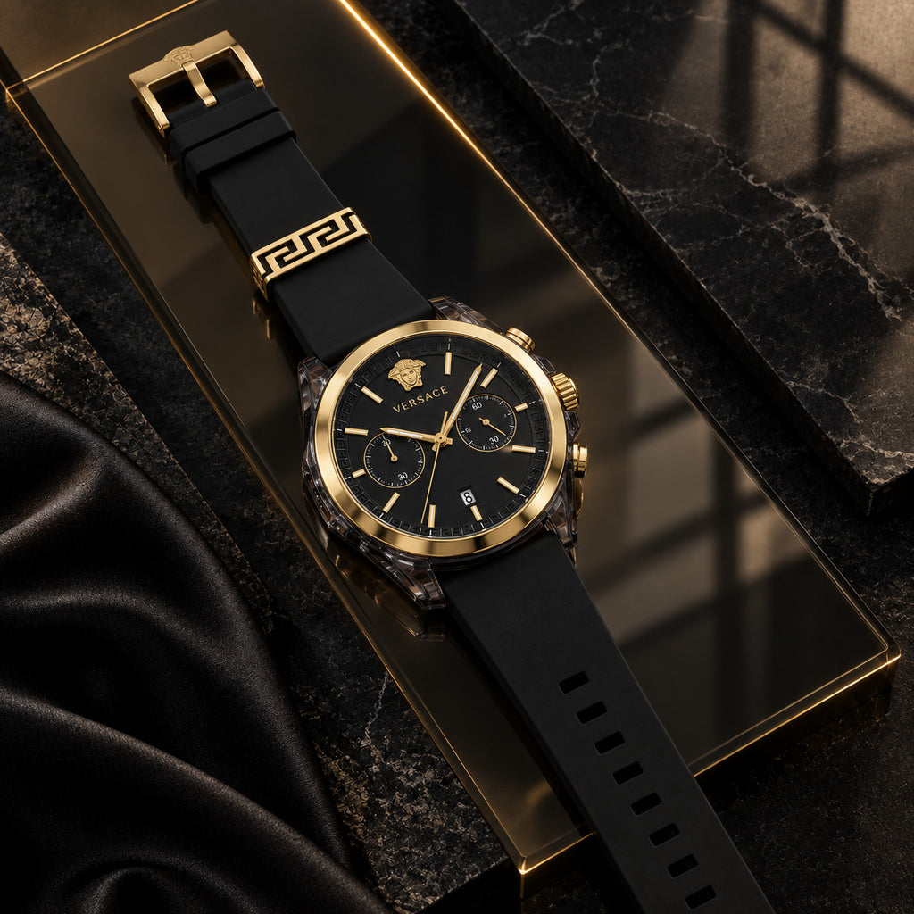 Versace Icon Active Chronograph Men's Watch – Black / Gold 44 mm – VE8P00724