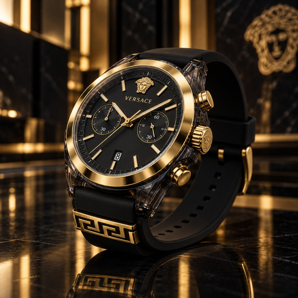 Versace Icon Active Chronograph Men's Watch – Black / Gold 44 mm – VE8P00724