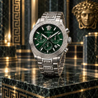 Versace Greca Logo Chronograph Men's Watch – Green / Silver 43 mm – VEZ900121