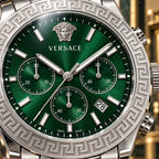 Versace Greca Logo Chronograph Men's Watch – Green / Silver 43 mm – VEZ900121