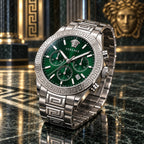 Versace Greca Logo Chronograph Men's Watch – Green / Silver 43 mm – VEZ900121