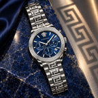 Versace Greca Logo Chronograph Men's Watch – Blue / Silver 43 mm – VEZ900221