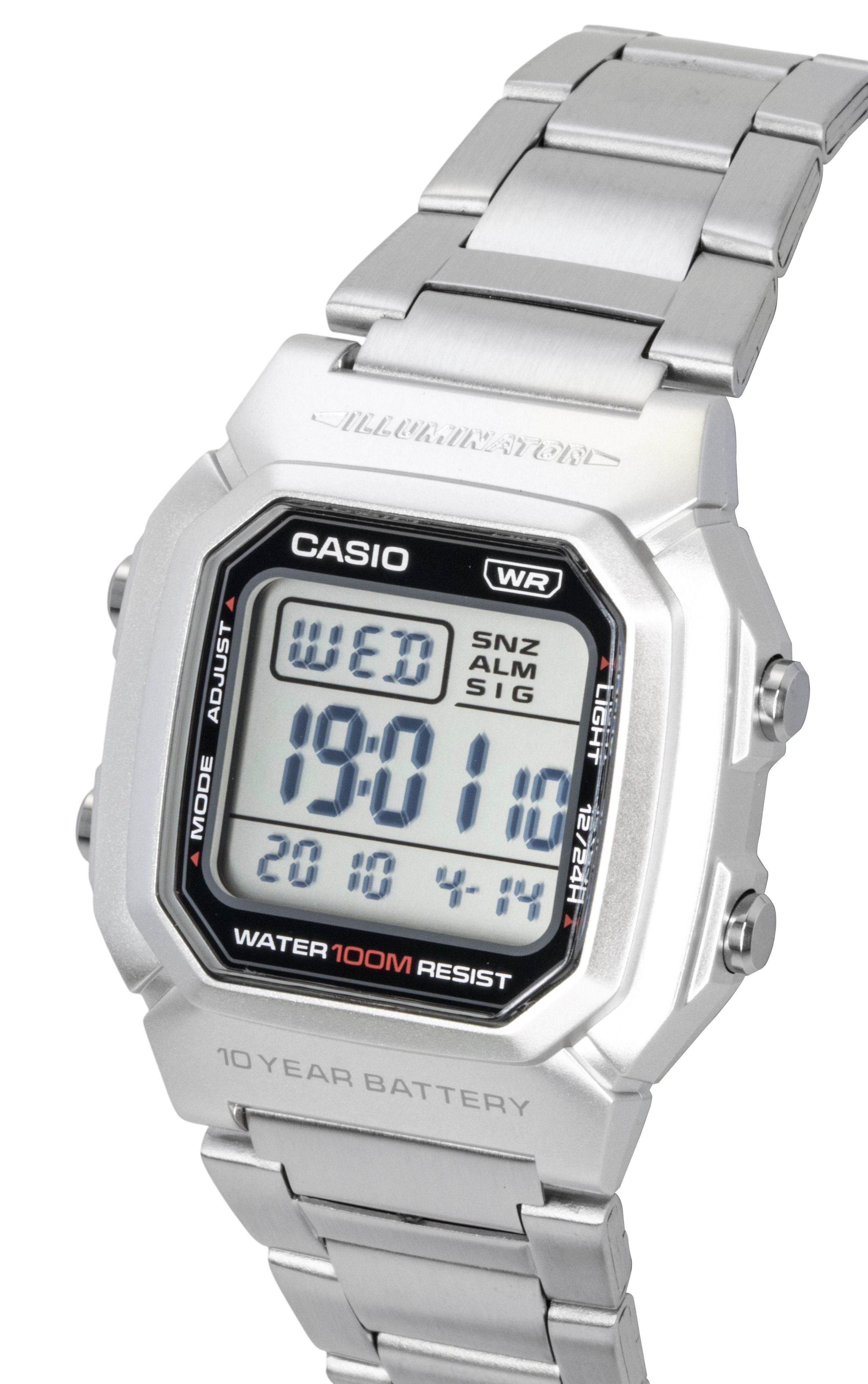Casio Digital Stainless Steel Bracelet Quartz W-800HD-1AV 100M Men's Watch