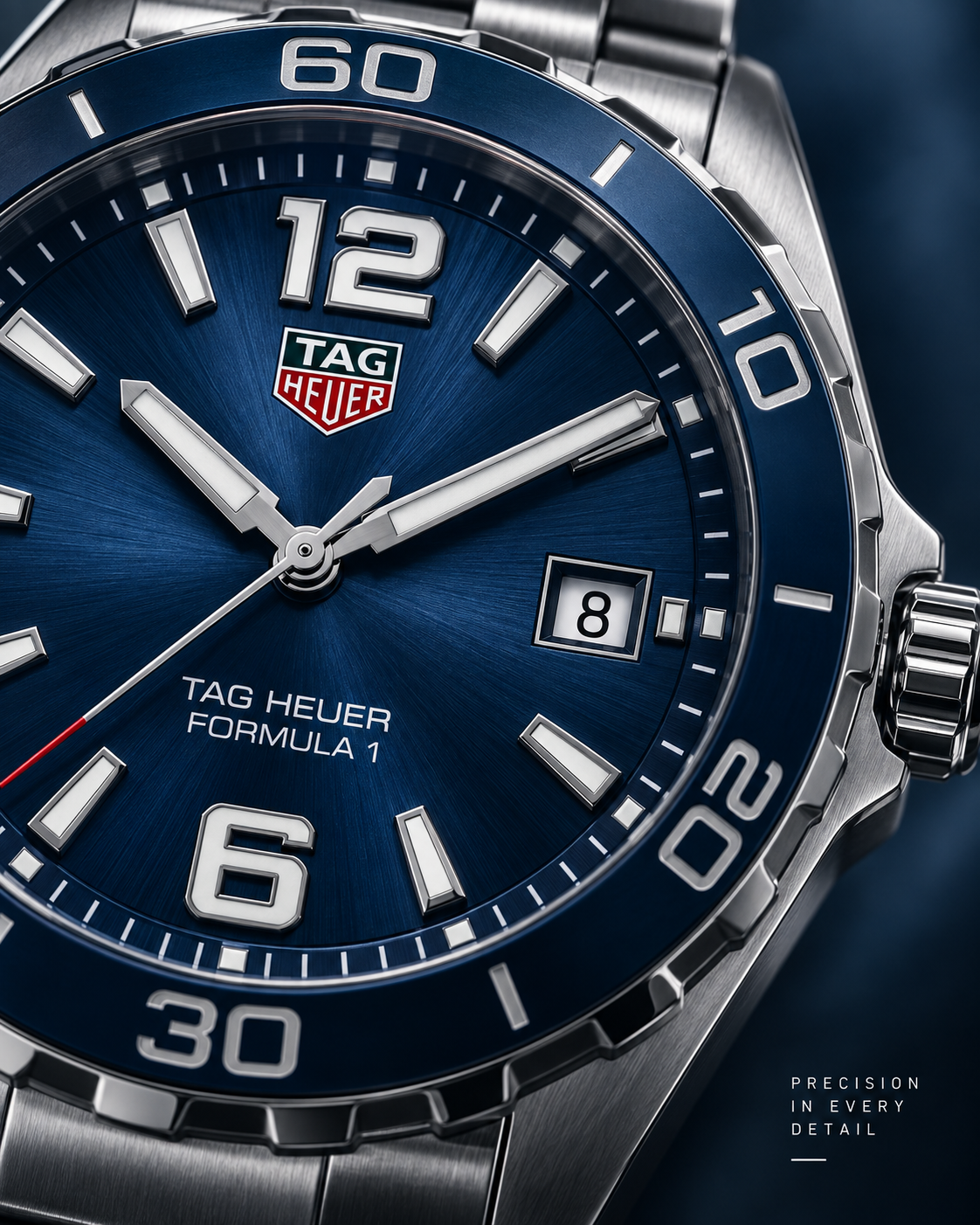 TAG Heuer Formula 1 Date WAZ1010.BA0842 blue dial and bezel macro detail