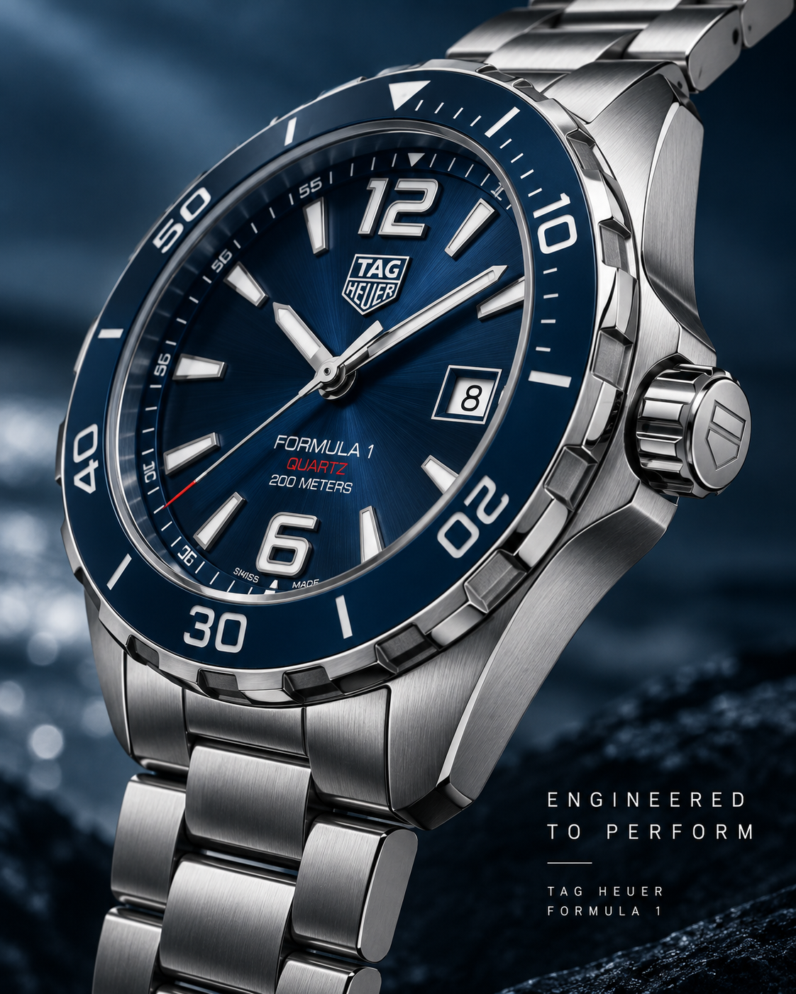 TAG Heuer Formula 1 Date WAZ1010.BA0842 case crown and bracelet angle