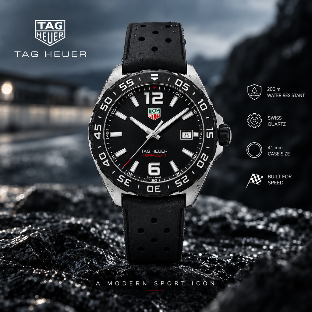 TAG Heuer Formula 1 WAZ1110.FT8023 front view - 41 mm quartz black dial rubber strap