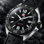 TAG Heuer Formula 1 WAZ1110.FT8023 black dial and bezel macro detail