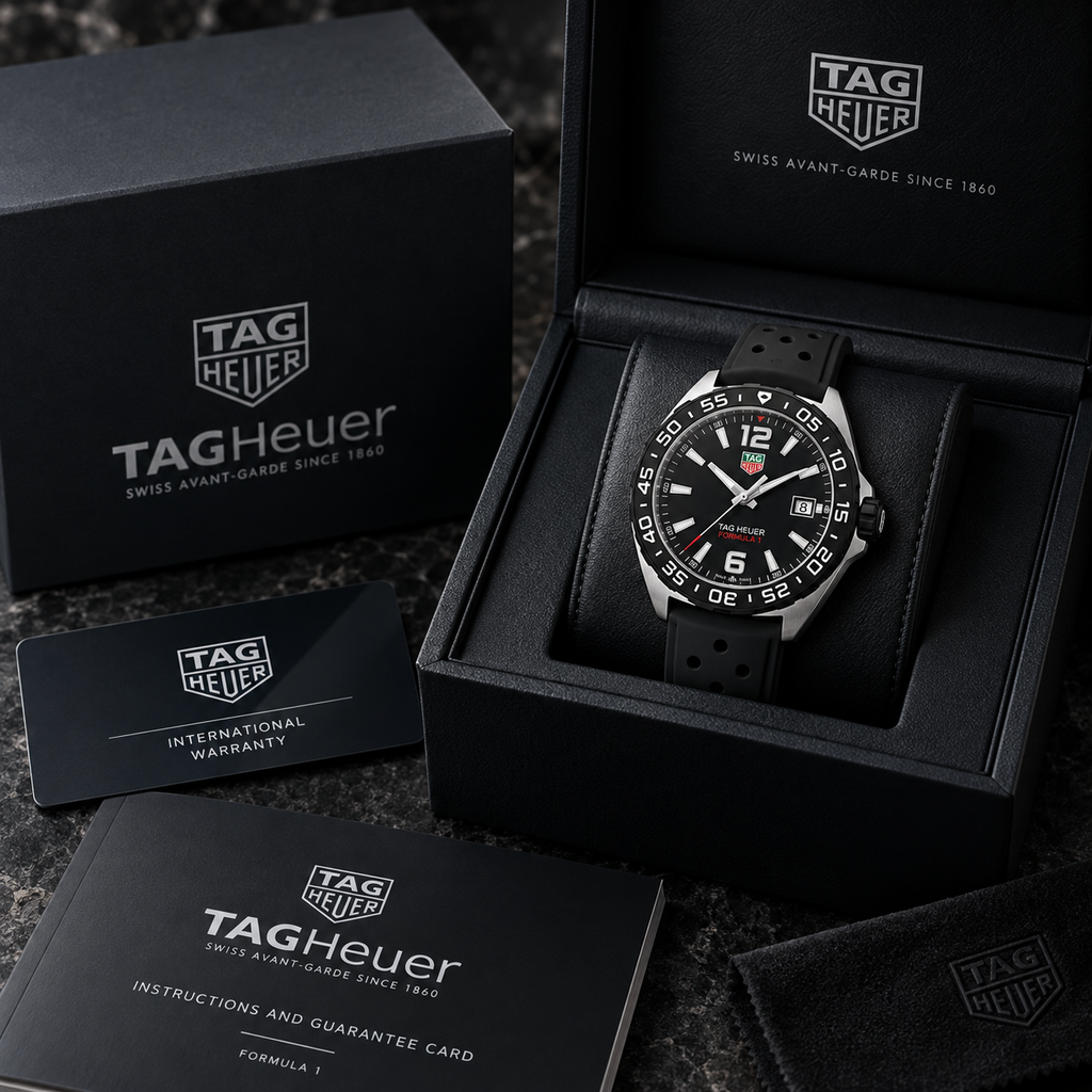 TAG Heuer Formula 1 WAZ1110.FT8023 styled presentation in a dark watch box