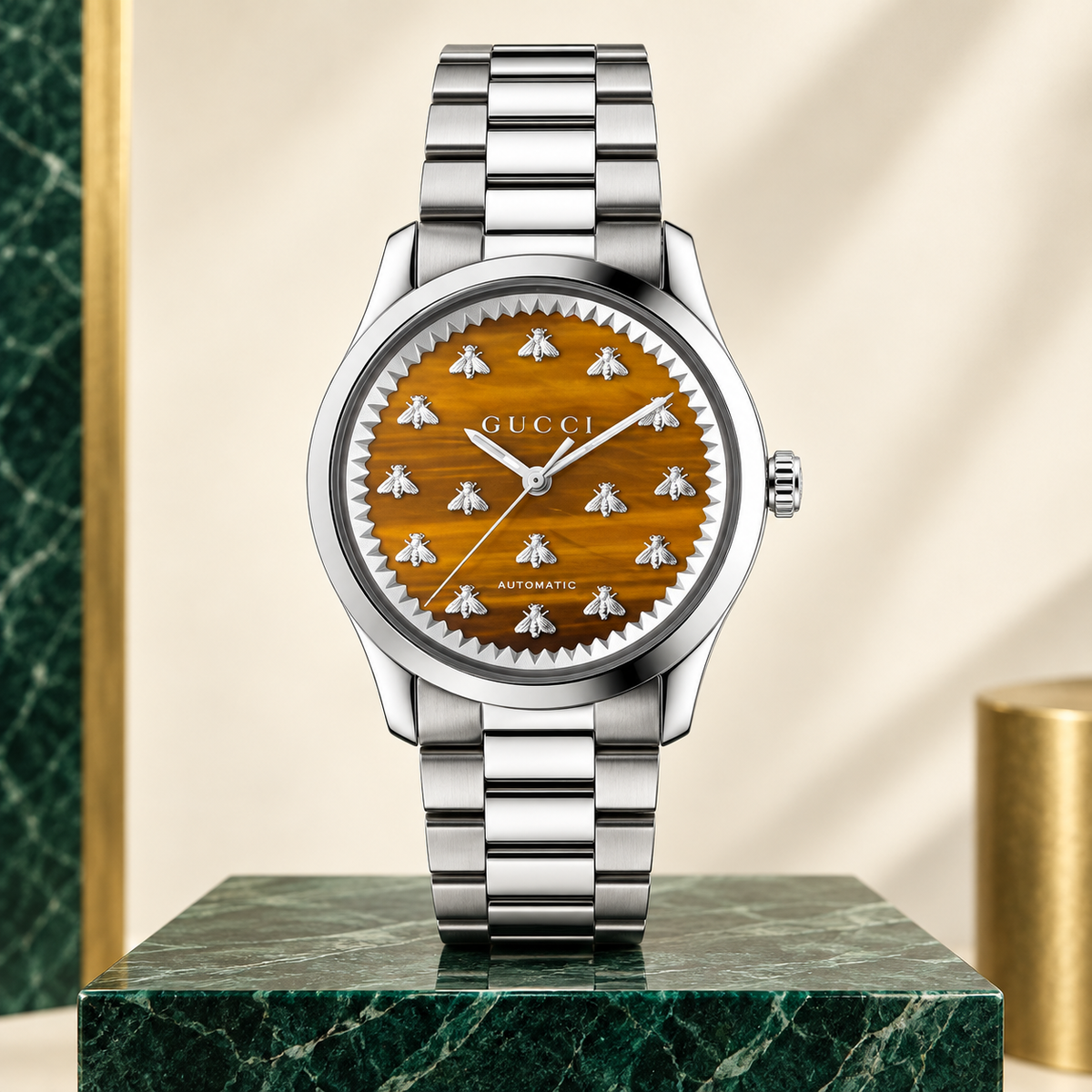 Gucci G-Timeless YA1264177 tiger-eye brown Multi-Bee watch hero view