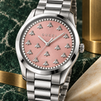 Gucci G-Timeless YA1264188 pink Multi-Bee watch macro detail