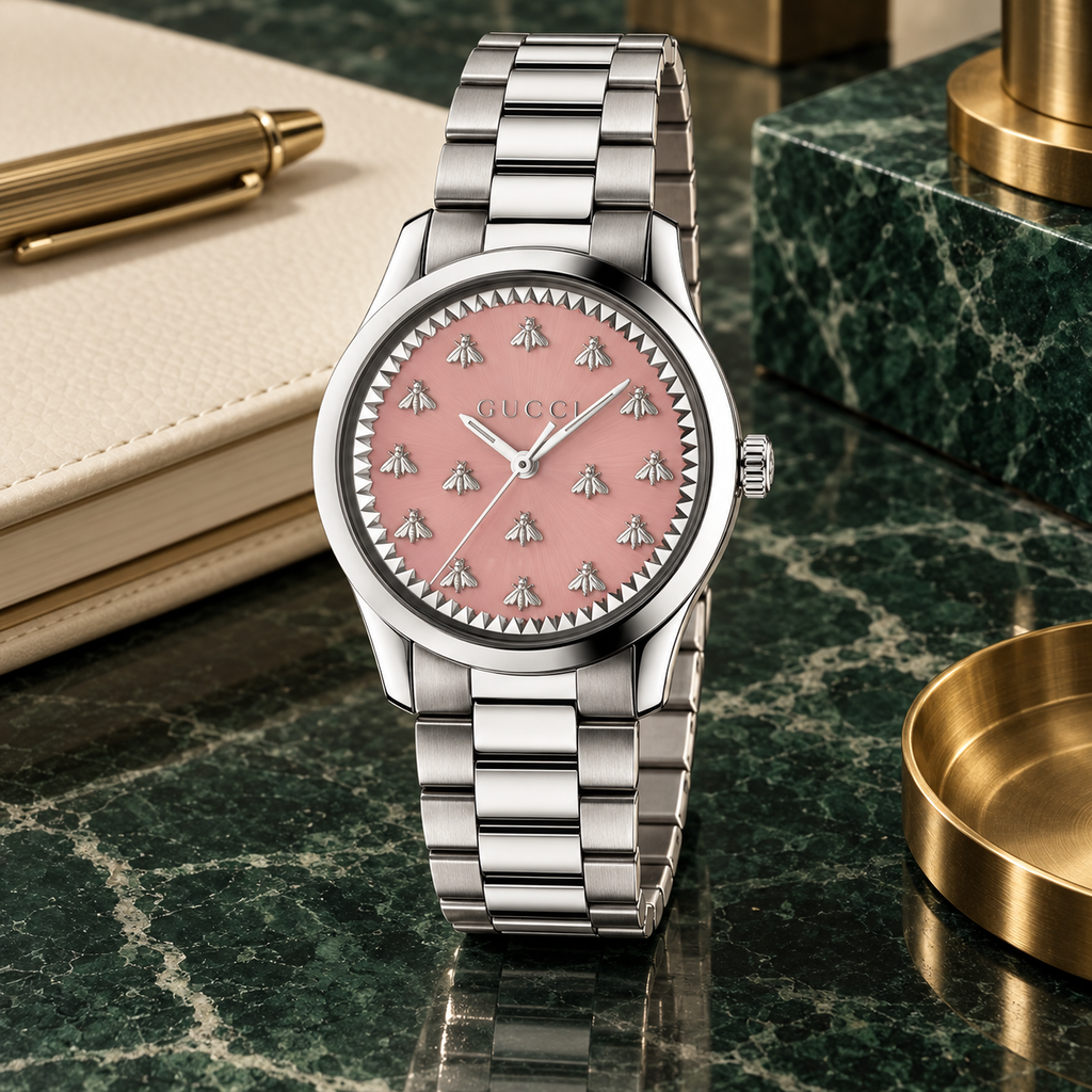 Gucci G-Timeless YA1264188 pink Multi-Bee watch lifestyle view