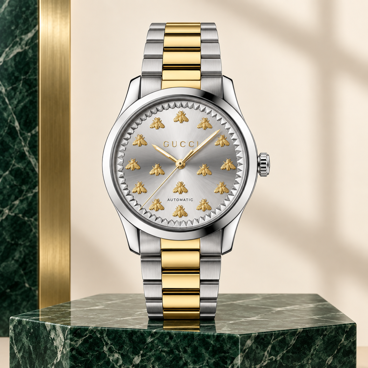 Gucci G-Timeless YA1264189 silver and 18K gold Multi-Bee watch hero view