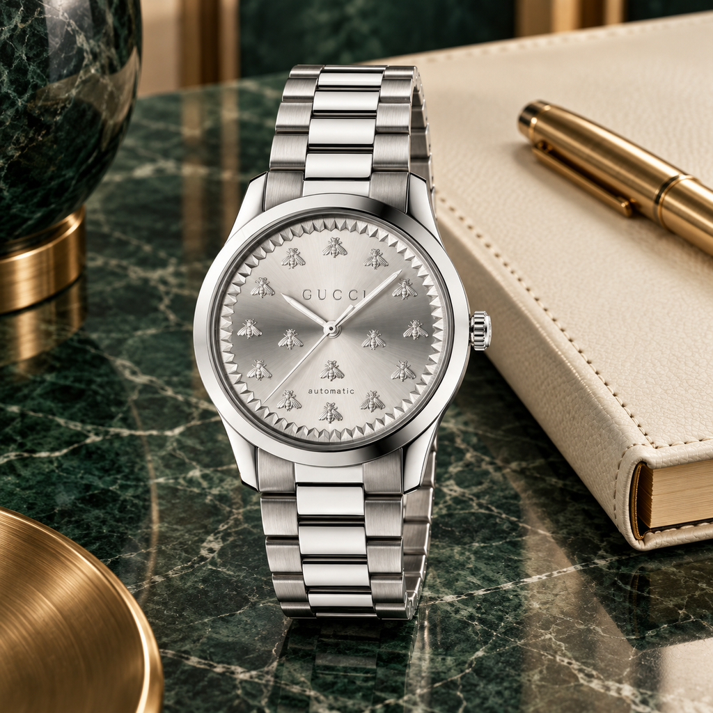 Gucci G-Timeless YA1264190 silver Multi-Bee watch lifestyle view
