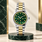 Gucci G-Timeless YA1264212 green malachite and 18K gold Multi-Bee watch on wrist