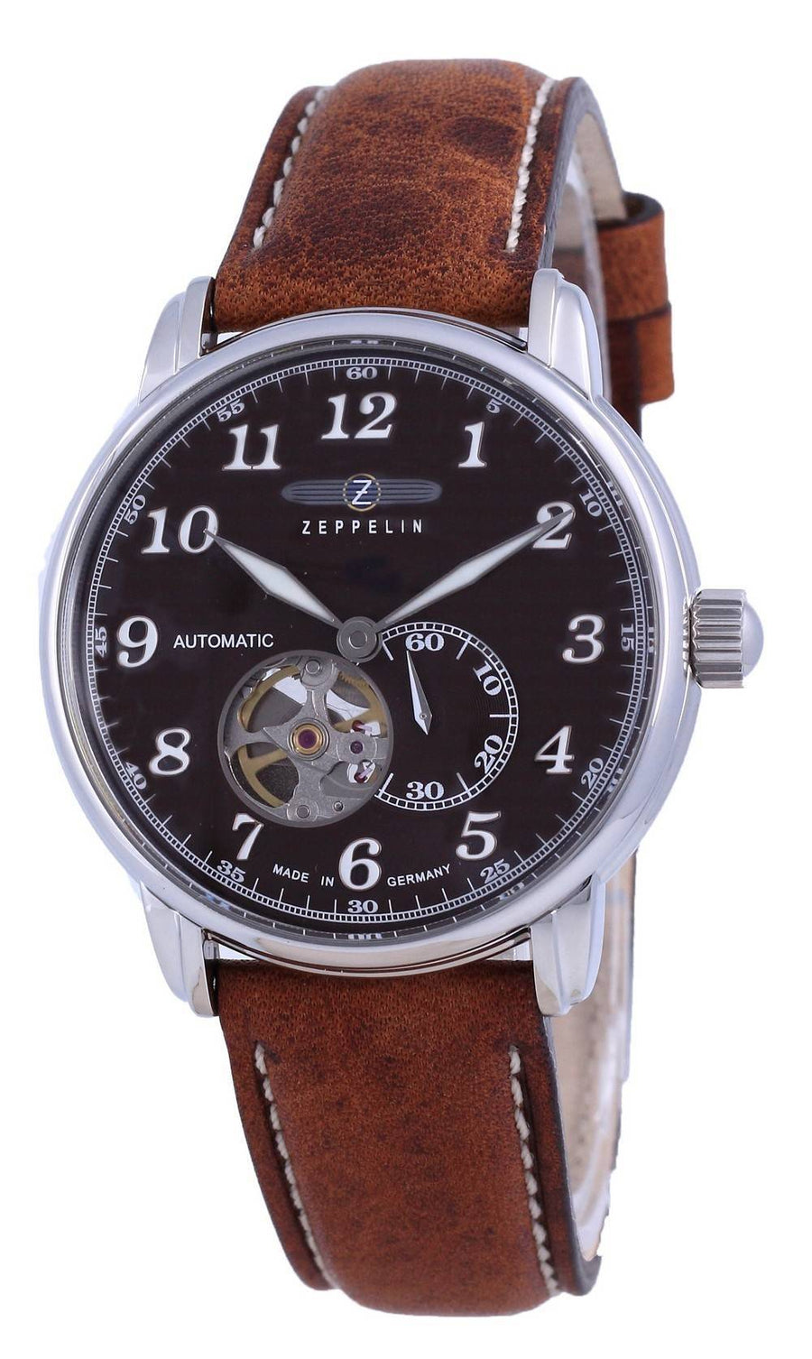 Zeppelin LZ127 Graf Open Heart Leder Automatik 7666-4 76664 Herrenuhr