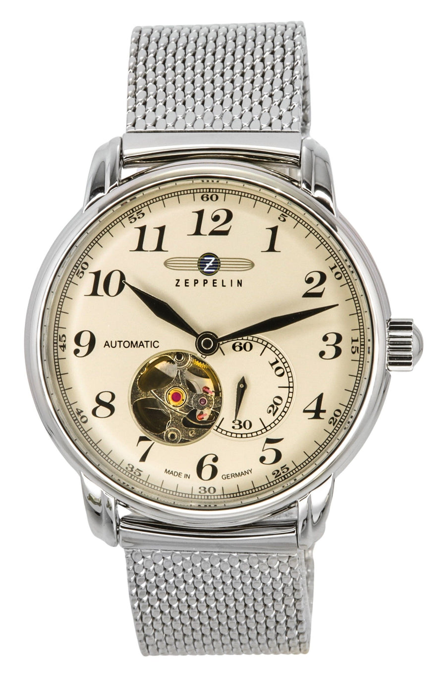 Zeppelin LZ 127 Graf Herrenarmbanduhr Edelstahl Automatik Beige Open Heart 7666M5